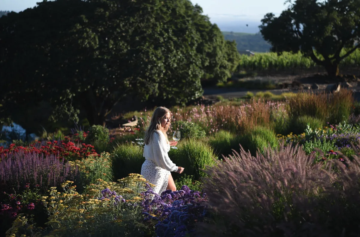 Walking through the beautiful Coursey Graves gardens and drinking wine