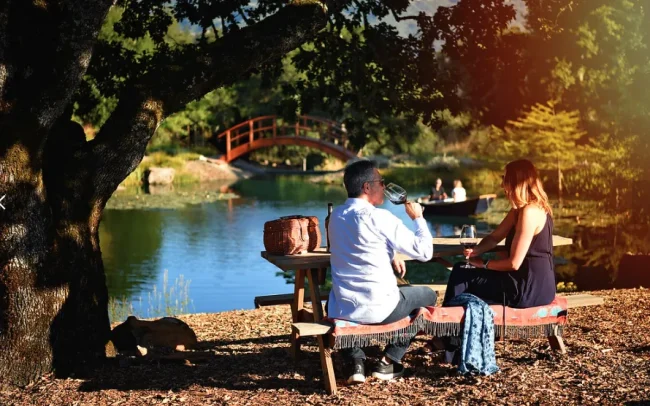 A couple enjoying a unique tasting experience at Coursey Graves in Sonoma County, California