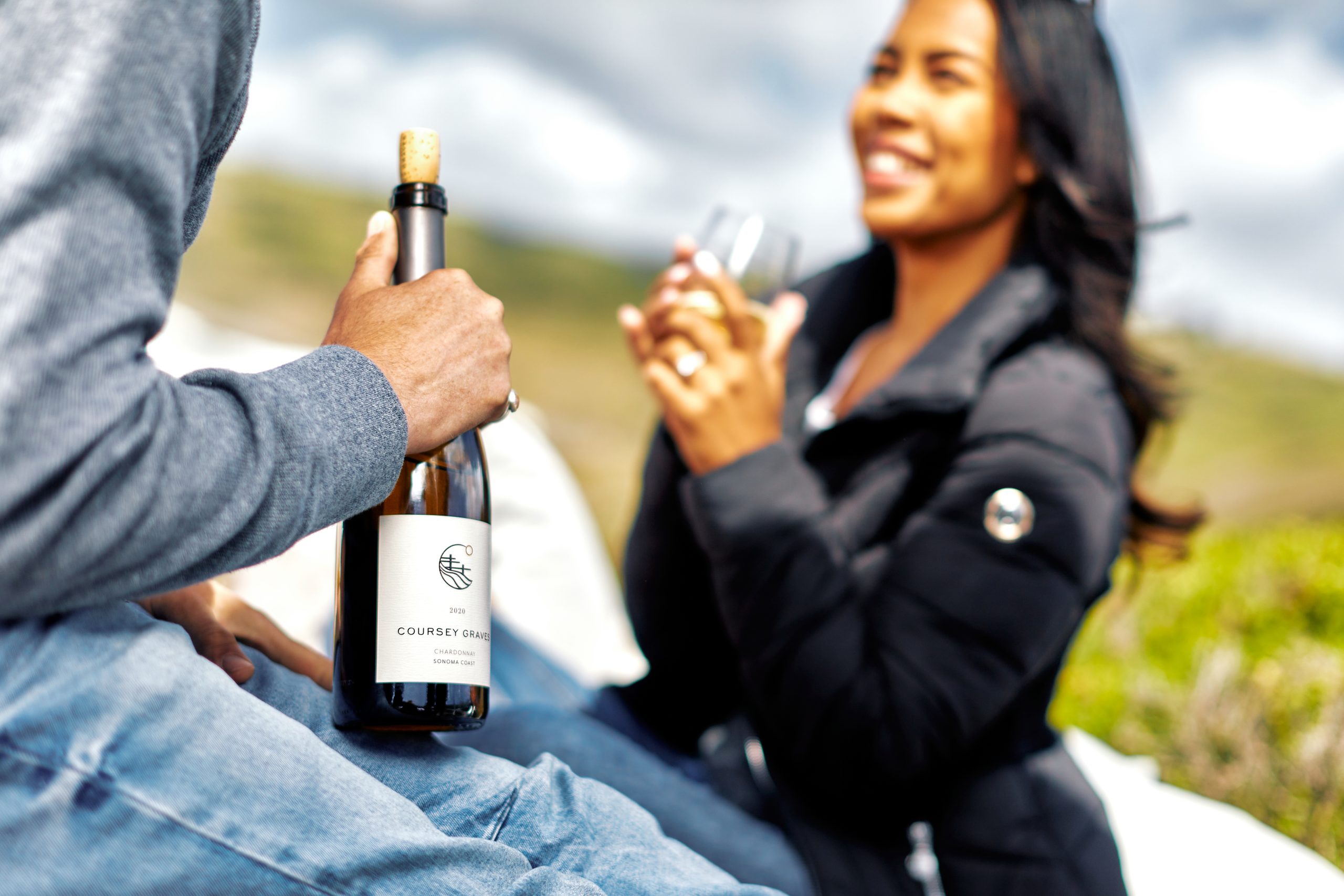 two people enjoying Coursey Graves wine, best Sonoma Valley winery